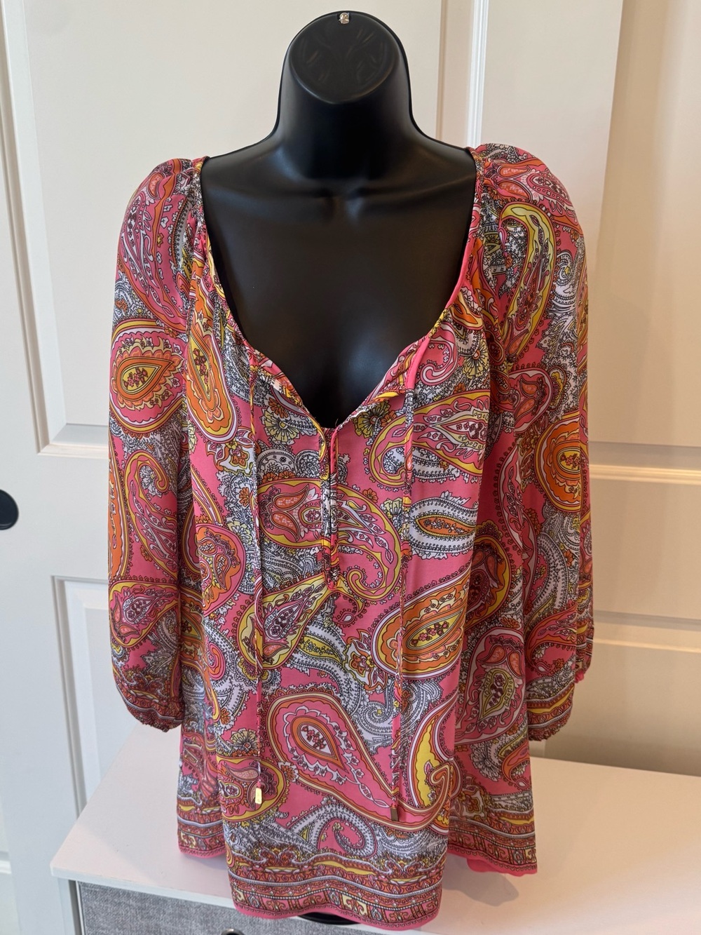 Charter Club Pink Paisley Peasant Tunic with Yellow Accents